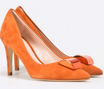 Pantofi stiletto portocalii din piele naturala
